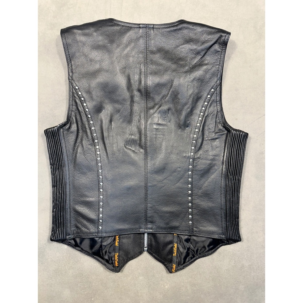 TackField Mens or Women's Black Leather Motorcycle Vest Studded Zip Front Bike M - Picture 6 of 9